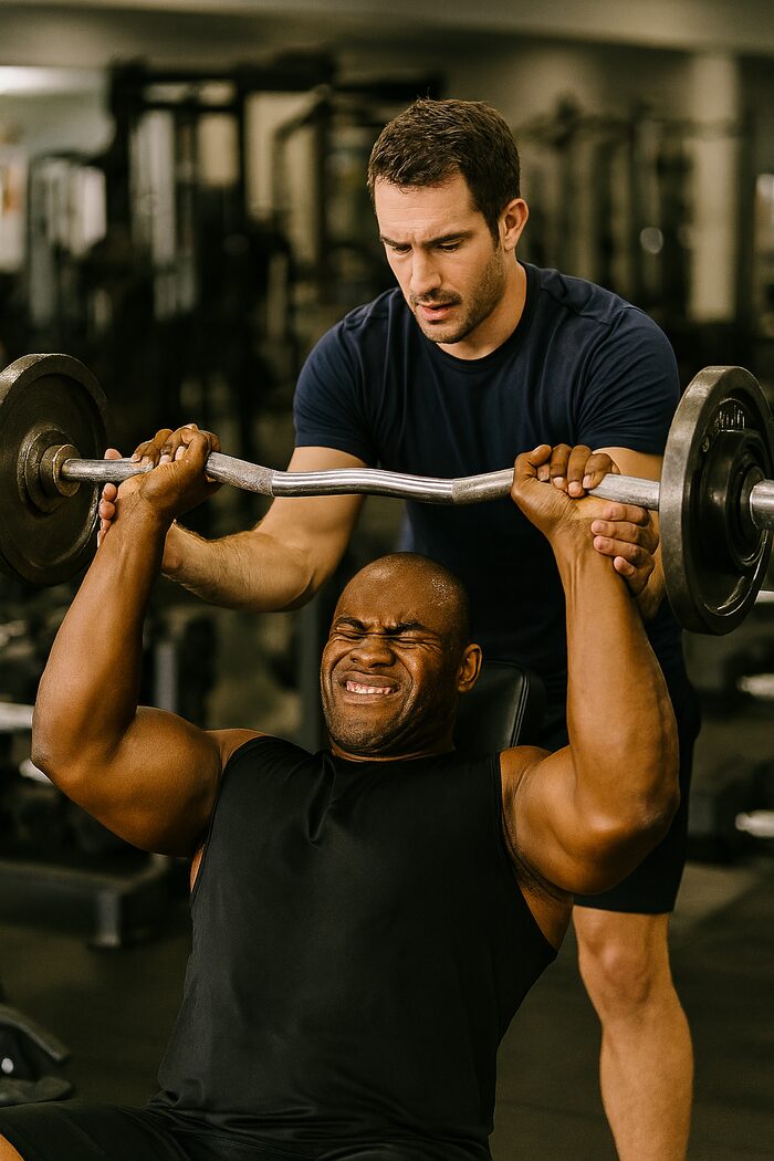 Strength coach spotting a lift